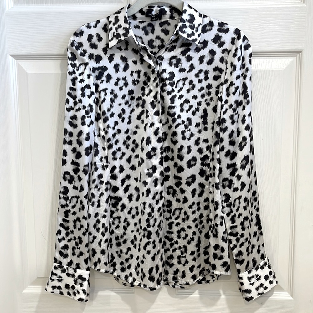 Ann Taylor Animal print stretch silk blouse, size 0